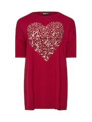 Yours Curve Red Heart Embellished T-Shirt - Image 5 of 5