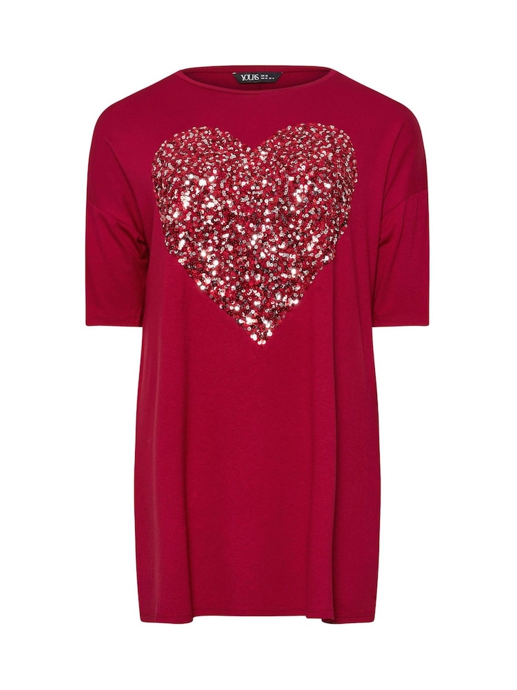 Yours Curve Red Heart Embellished T-Shirt - Image 5 of 5