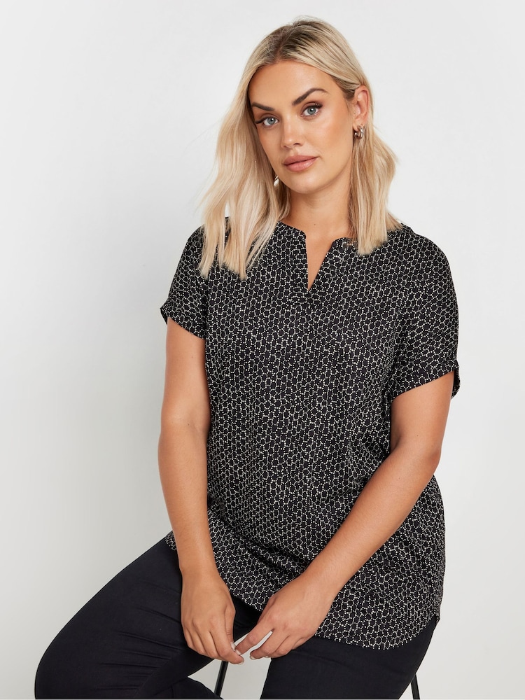 Yours Curve Black Notch Neck Top - Image 1 of 5