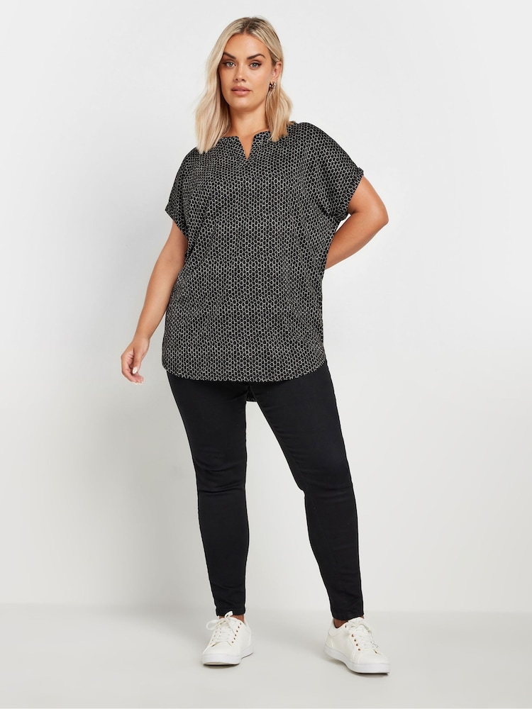 Yours Curve Black Notch Neck Top - Image 2 of 5