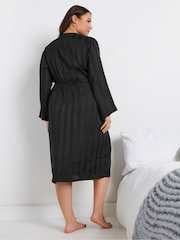 Yours Curve Black Jacquard Stripe Satin Robe - Image 3 of 5