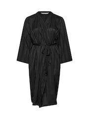Yours Curve Black Jacquard Stripe Satin Robe - Image 5 of 5