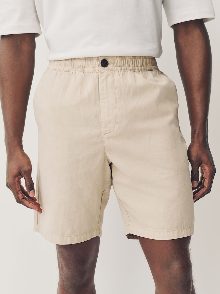 Stone Premium Soft Touch Linen Blend Elasticated Waist Shorts - Image 1 of 15 Stone Premium Soft Touch Linen Blend Elasticated Waist Shorts - Image 1 of 15