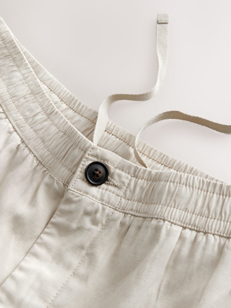 Stone Premium Soft Touch Linen Blend Elasticated Waist Shorts - Image 15 of 15 Stone Premium Soft Touch Linen Blend Elasticated Waist Shorts - Image 15 of 15
