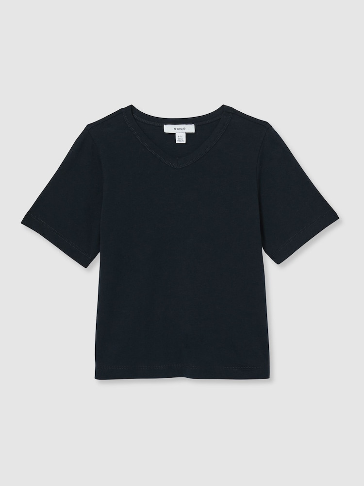 Camiseta en mezcla de algodón con cuello en pico Bailey de Reiss - Imagen 2 de 4