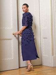 Love & Roses Blue Petite 3D Floral Angel Sleeve Midi Dress - Image 4 of 4