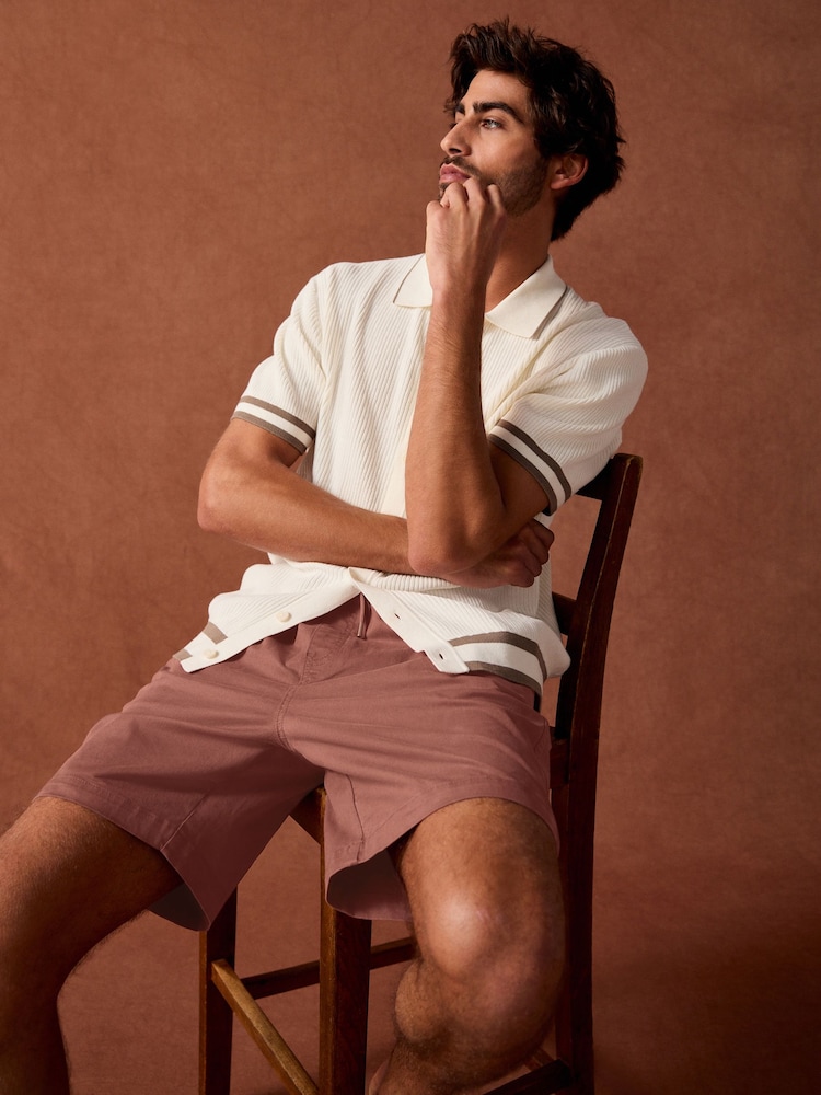 Roestbruin - Stretch Cotton Elasticated Waist Shorts - Image 4 of 11