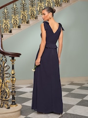 Love & Roses Navy Embroidered Ruffle Tie Detail V-Neck Maxi Dress - Image 4 of 4
