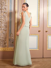 Love & Roses Green Embroidered Ruffle Tie Detail V-Neck Maxi Dress - Image 2 of 4