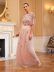 Love & Roses Pink Embroidered Angel Sleeve Maxi Dress - Image 1 of 5