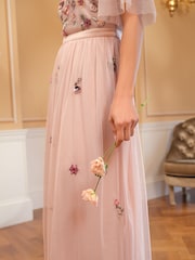 Love & Roses Pink Embroidered Angel Sleeve Maxi Dress - Image 4 of 5