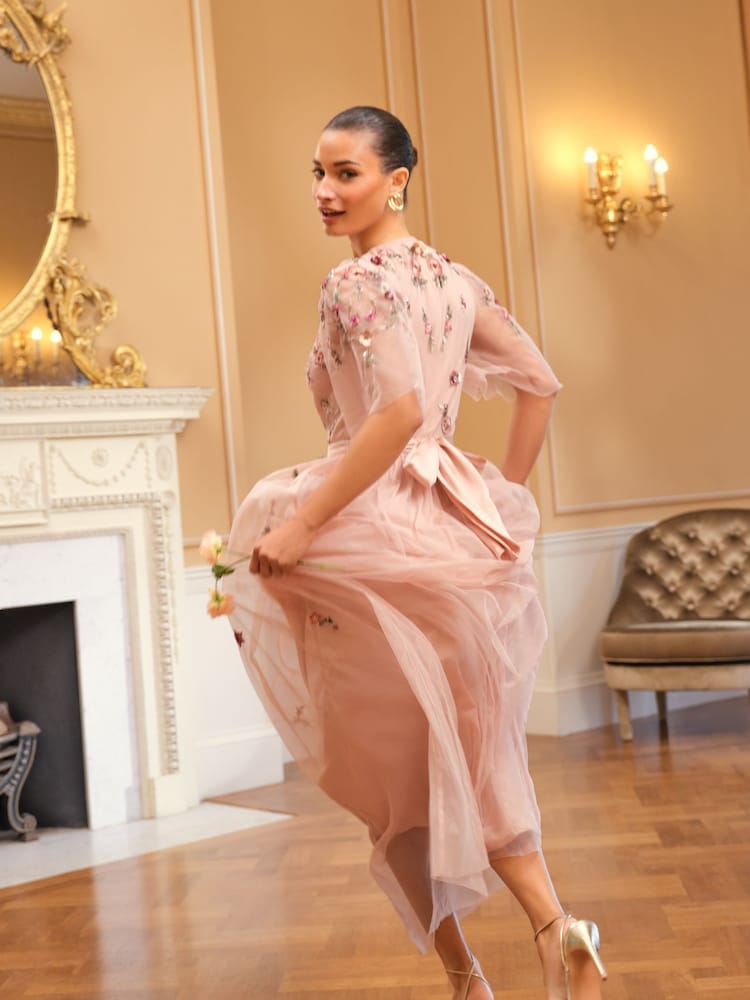 Love & Roses Pink Petite Embroidered Angel Sleeve Maxi Dress - Image 5 of 5