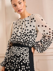 Love & Roses Black/White Mono Spot Pleated Midi Dress - Image 4 of 5