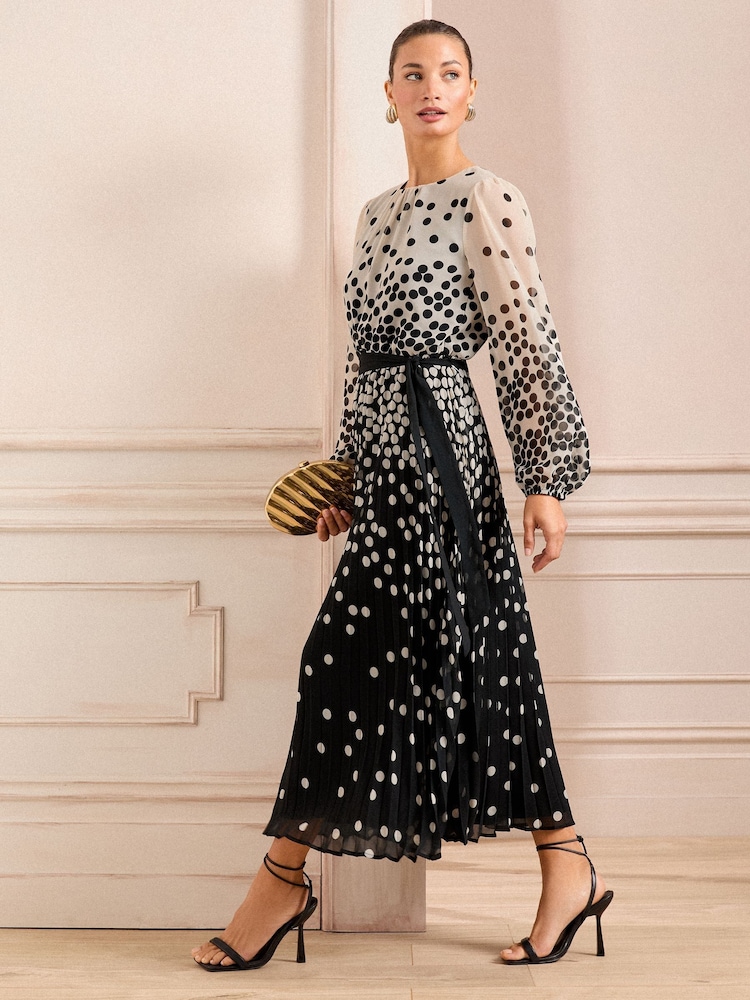 Love & Roses Black/White Mono Spot Pleated Midi Dress - Image 5 of 5