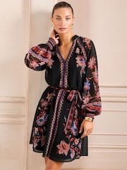 Love & Roses Black Floral Mini Shirt Dress - Image 2 of 4