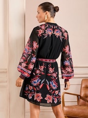 Love & Roses Black Floral Mini Shirt Dress - Image 3 of 4