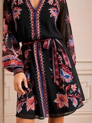 Love & Roses Black Floral Mini Shirt Dress - Image 4 of 4