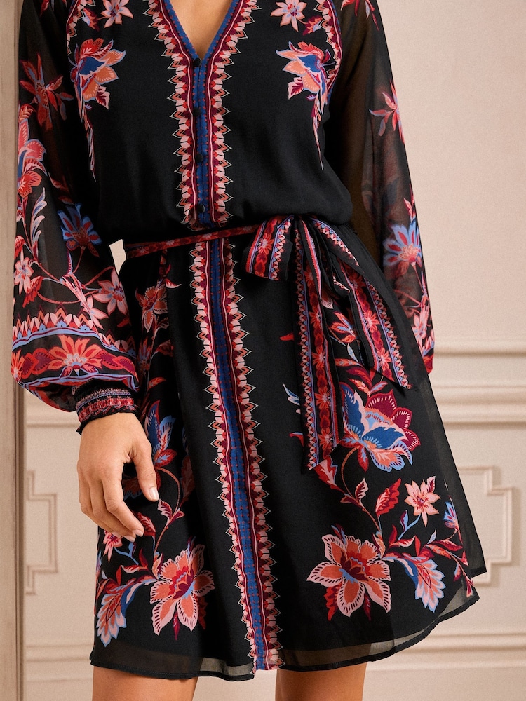 Love & Roses Black Floral Mini Shirt Dress - Image 4 of 4
