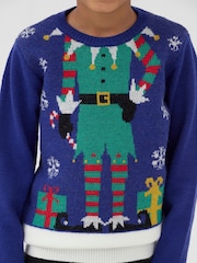 Society 8 Blue Boys Elfster Christmas Jumper - Image 2 of 4