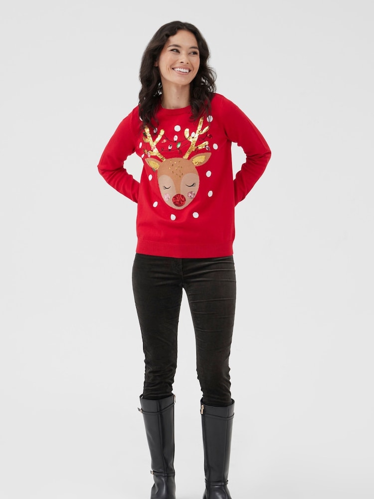 Society 8 Red Womens Vixen Christmas Jumper - Image 2 of 4