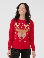 Society 8 Red Womens Vixen Christmas Jumper - Image 3 of 4