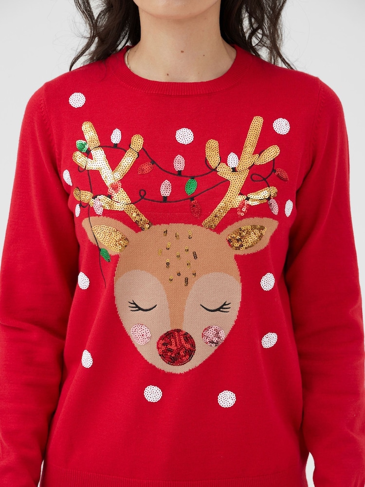 Society 8 Red Womens Vixen Christmas Jumper - Image 4 of 4