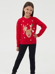 Society 8 Red Girls Prancer Christmas Jumper - Image 2 of 4