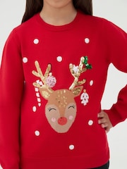 Society 8 Red Girls Prancer Christmas Jumper - Image 3 of 4