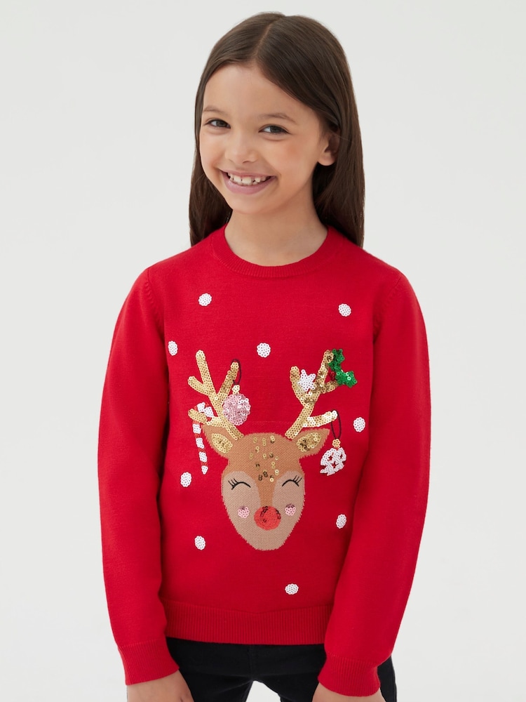 Society 8 Red Girls Prancer Christmas Jumper - Image 4 of 4