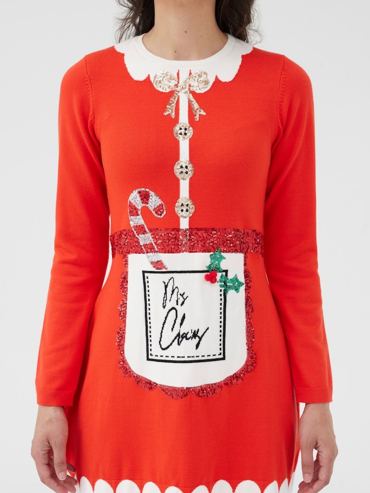 Society 8 Red Womens Christmas Jumper Dress - Image 3 of 3