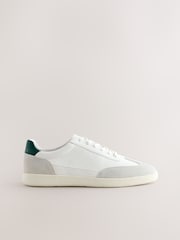 White Smart Casual Lace-Up Trainers with Suede Trim - Image 1 of 7