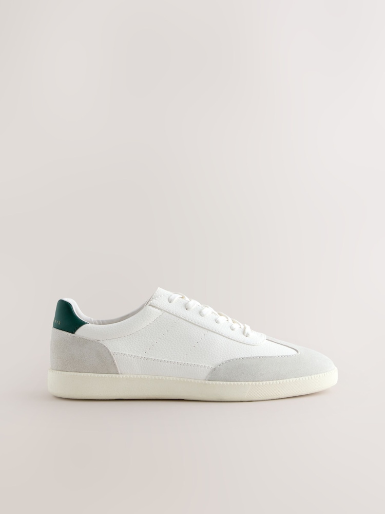 White Smart Casual Lace-Up Trainers with Suede Trim - Image 1 of 7