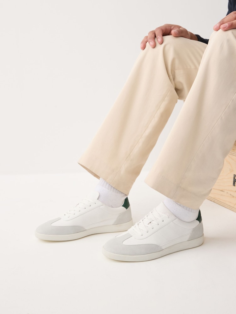 White Smart Casual Lace-Up Trainers with Suede Trim - Image 2 of 7