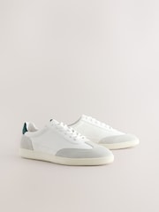 White Smart Casual Lace-Up Trainers with Suede Trim - Image 3 of 7