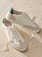White Smart Casual Lace-Up Trainers with Suede Trim - Image 4 of 7