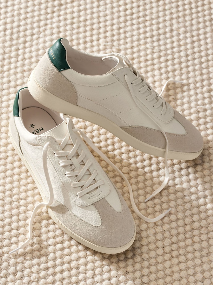 White Smart Casual Lace-Up Trainers with Suede Trim - Image 4 of 7