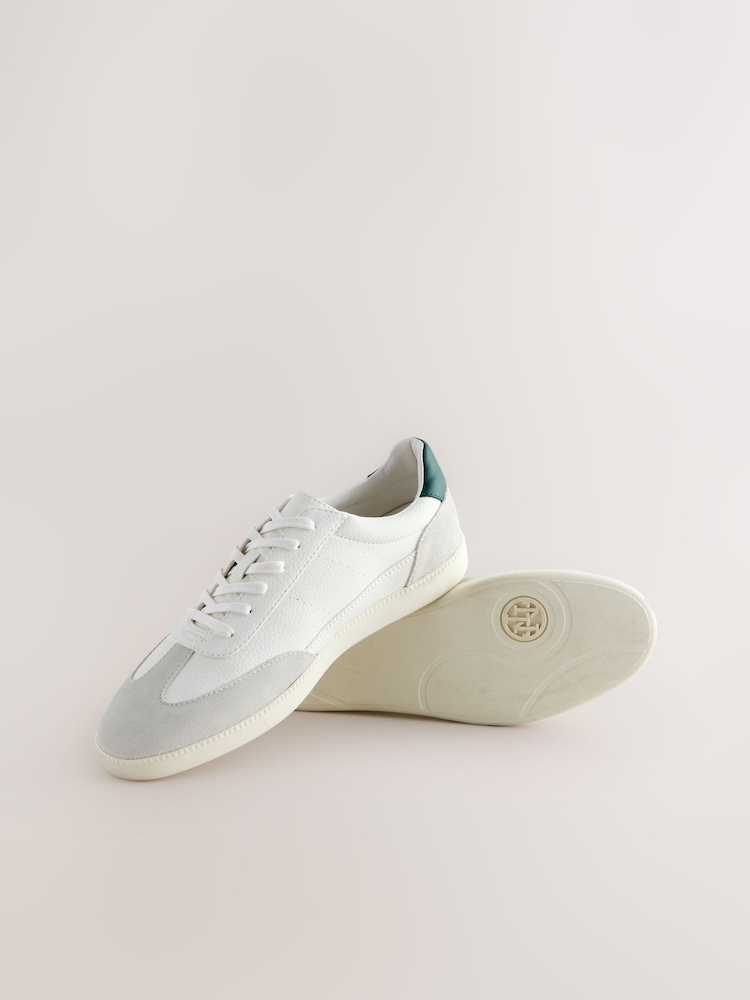 White Smart Casual Lace-Up Trainers with Suede Trim - Image 5 of 7