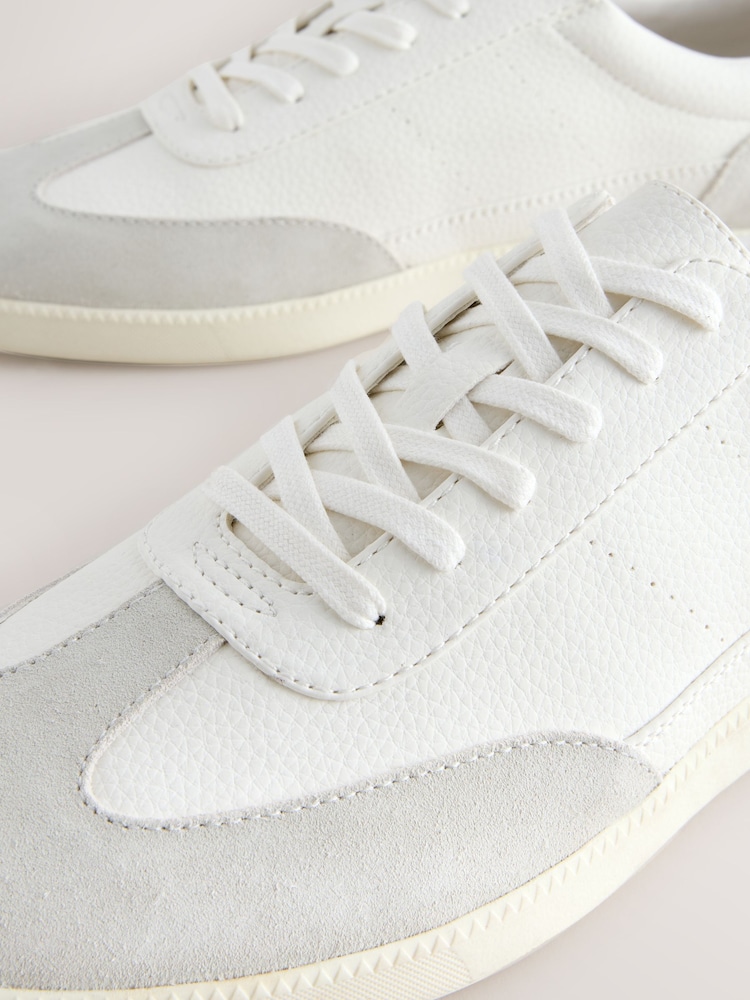 White Smart Casual Lace-Up Trainers with Suede Trim - Image 7 of 7