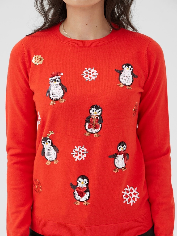 Society 8 Red Womens Igloo Christmas Jumper - Image 2 of 3