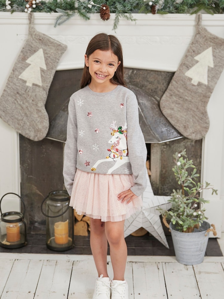 Society 8 Grey Girls Magic Christmas Jumper - Image 1 of 3 Society 8 Grey Girls Magic Christmas Jumper - Image 1 of 3