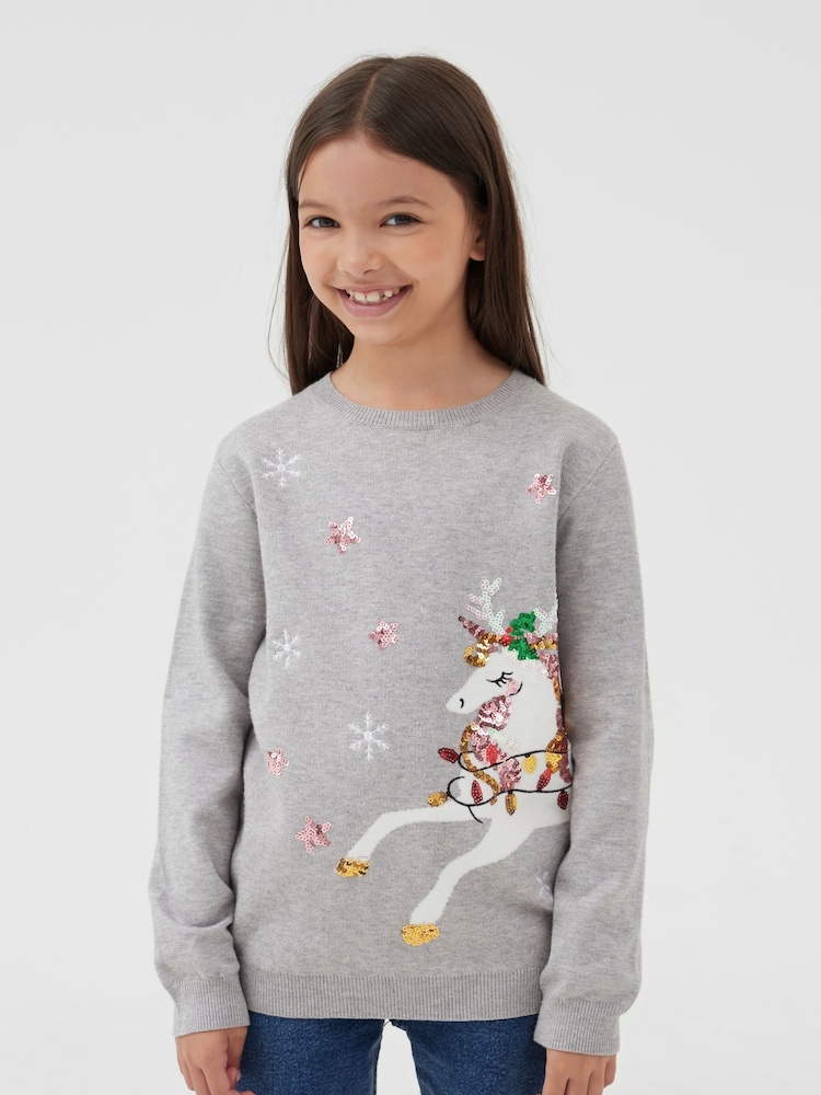 Society 8 Grey Girls Magic Christmas Jumper - Image 2 of 3 Society 8 Grey Girls Magic Christmas Jumper - Image 2 of 3