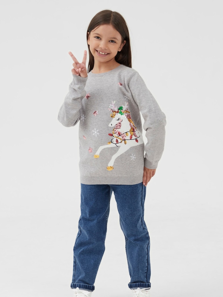 Society 8 Grey Girls Magic Christmas Jumper - Image 3 of 3