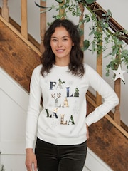 Society 8 White Womens Fa La La Christmas Jumper - Image 1 of 3