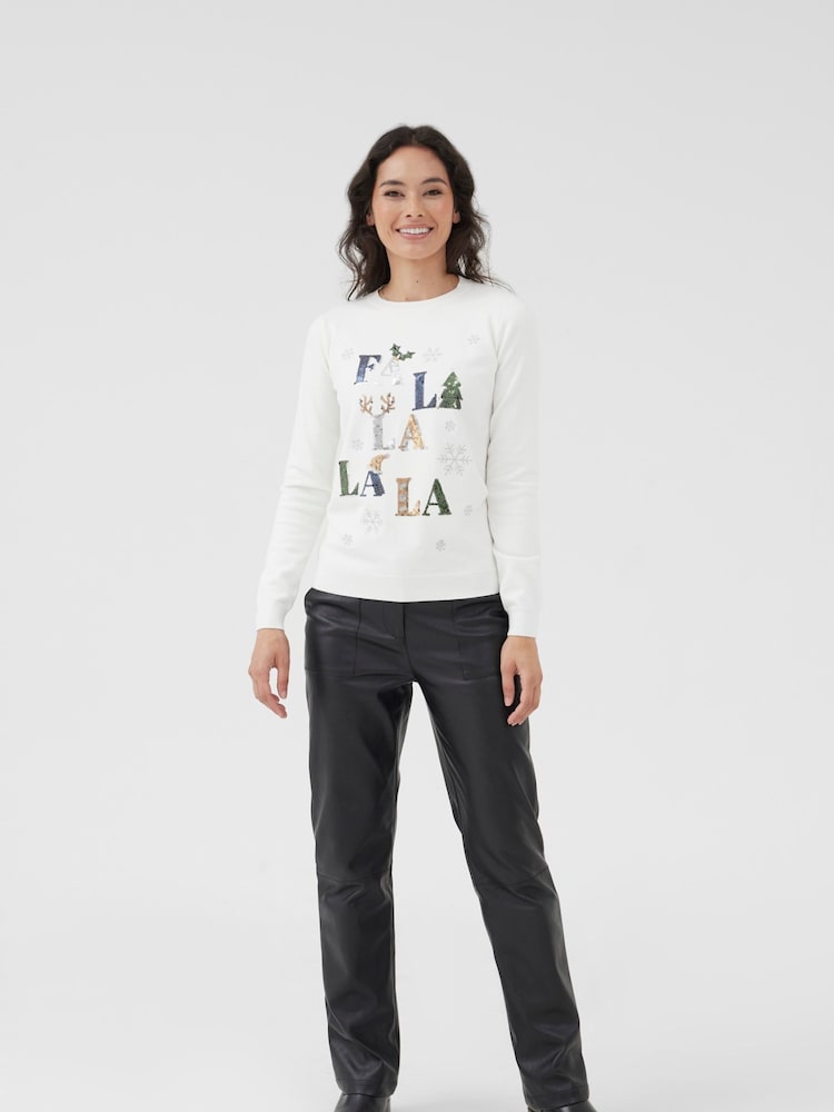 Society 8 White Womens Fa La La Christmas Jumper - Image 2 of 3