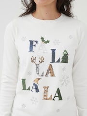 Society 8 White Womens Fa La La Christmas Jumper - Image 3 of 3