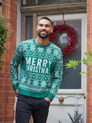 Society 8 Green Mens Festive Christmas Jumper - Image 1 of 3