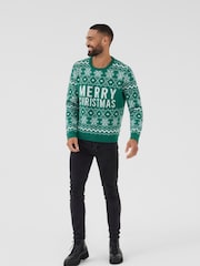 Society 8 Green Mens Festive Christmas Jumper - Image 2 of 3