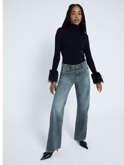 River Island Black Faux Feather Cuff Knitted Top - Image 2 of 6