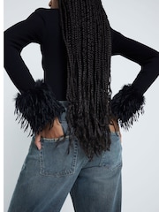 River Island Black Faux Feather Cuff Knitted Top - Image 4 of 6