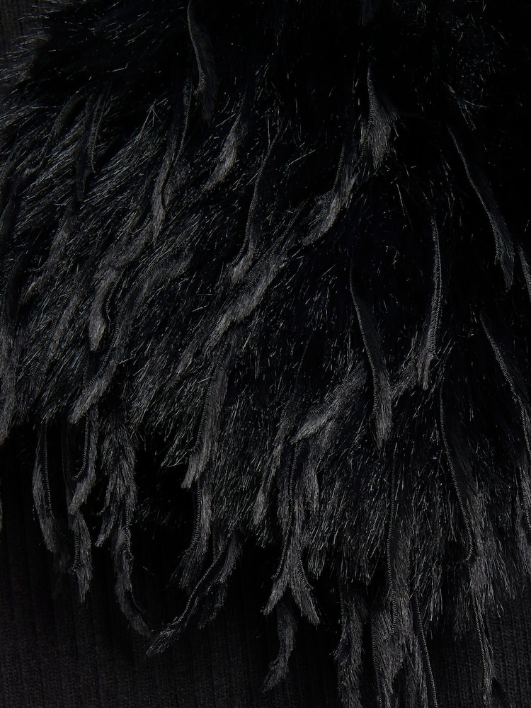 River Island Black Faux Feather Cuff Knitted Top - Image 6 of 6 River Island Black Faux Feather Cuff Knitted Top - Image 6 of 6